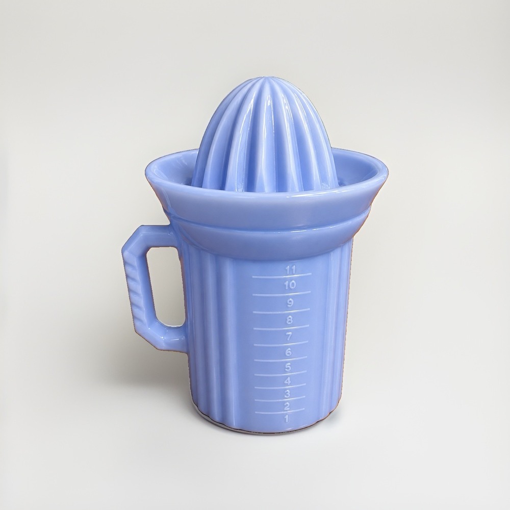 Delphite Juicer Reamer & Measuring Cup Glass  Home Collectible Kitchen Blue 8 Oz